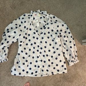 Anthropologie polka dot top with ruffle sleeve xl nwt